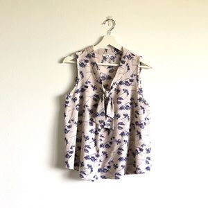 Siren Lily Blue Floral Tie Neck Sleeveless Blouse Top Size XLP